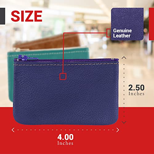 Image of Genuine Leather Small Zipper Pouch Coin Purse for Women Change Holder for Men Size 4 x2.5 Made in U.S.A