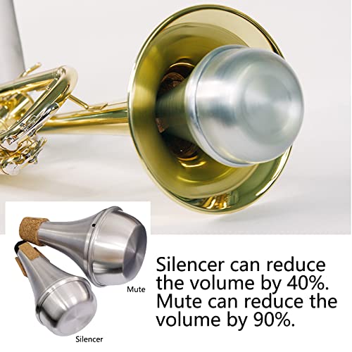 Practice Silencer Brass Trumpet Mute Aluminum Cork Musical Instrument Part (2Pcs (Mute+Silencer))