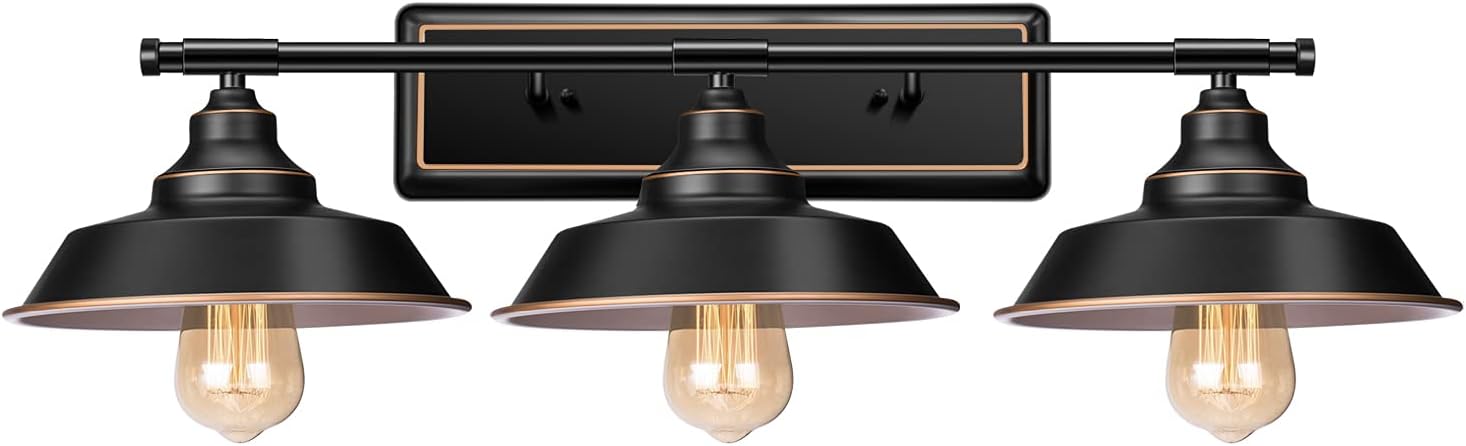 Licperron Black Bathroom Light Fixtures, Farmhouse Bathroom Light Fixtures, Vintage Vanity Light Fixture for Bathroom Bedroom, 3-Light