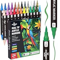 STATIONERY ISLAND Permanent Acrylic Paint Pens 24 Colours Dual Tip Markers for Rock, Pumpkin, Stone, Glass, Ceramic, Wood & Fabric Fine & Brush Tip Water Based Paint Pens for Halloween Crafts