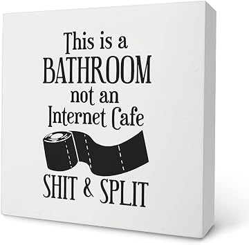 Knibeo Funny Bathroom Signs Decor,This is a Bathroom not an Internet Cafe Wood Box Sign,Rustic Wooden Sign Block Plaque for Bathroom Toilet Restroom Shelf Table Decor 5x5 Inch