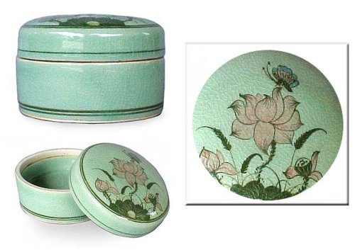 Novica Decorative Floral Ceramic Box, Green, Tranquil Vision' #TOP1
