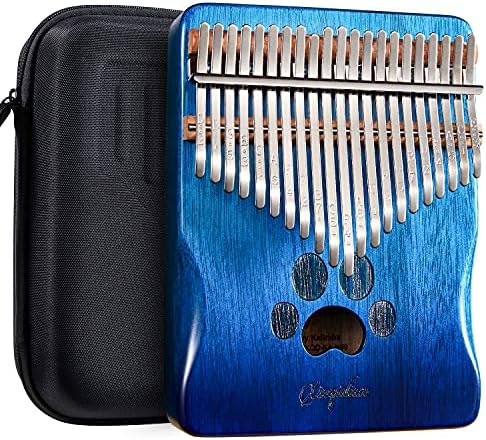 XINQIDIAN (New) Kalimba 21 Keys Play More Songs w/Engraved Notes Easy to Learn for Kids&Beginners,Mahogany Wood Portable Thumb piano w/EVA case,Mbira Marimba Musical Instruments Best Gifts(Blue,Cat)