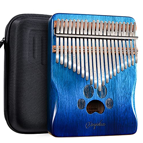 Xinqidian (New) Kalimba 21 Keys Play More Songs W/Engraved Notes Easy To Learn For Kids&Beginners,Mahogany Wood Portable Thumb Piano W/Eva Case,Mbira Marimba Musical Instruments Best Gifts(Blue,Cat) #TOP15