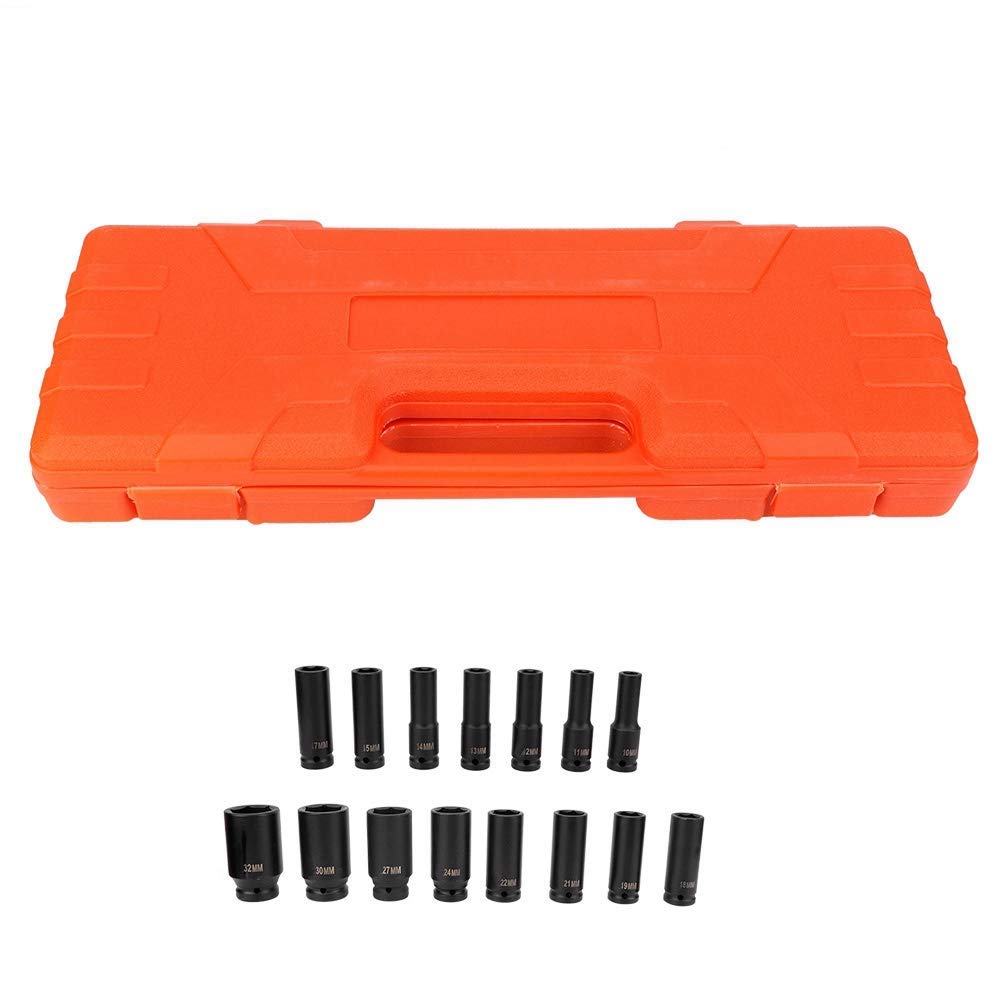TOPTUL Set di Chiavi a Impulsi, 15 Pezzi, 1/2 Pollici, Bussole a Impatto Profondo in Acciaio al Carbonio 10-32 mm, con Coperchio in Plastica, per Officina