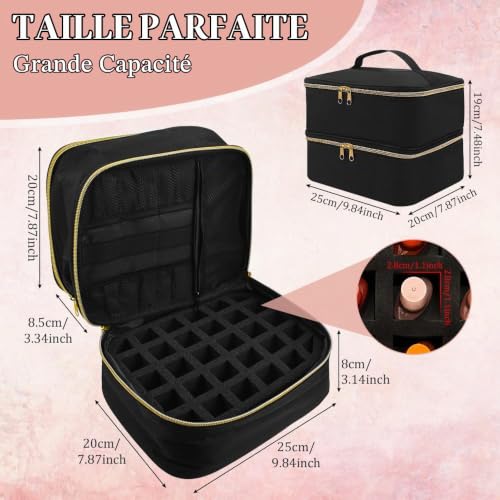 ADERTOS Trousse de Maquillage Organisateur de Vernis à Ongles Sac de Rangement pour Vernis à Ongles Etui à Vernis à Ongles Rangement Onglerie Malette Manucure Double Couche pour Fournitures d'Ongles – vue 2