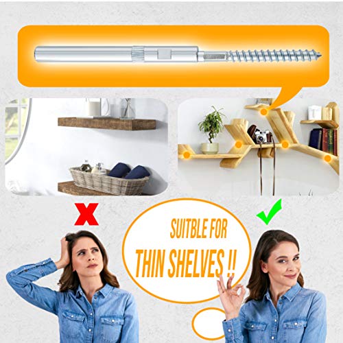 Batoda Floating Shelf Bracket (8 Pcs) - Blind Shelf Supports - Silver Hidden Brackets For Floating Wood Shelves – Great Invisible Support For Thin Shelf – Shelving Mounting Hardware Included (Pack 8) #TOP2