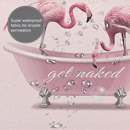 Pink Flamingo Shower Curtain Get Naked Funny Flamingo Bathroom Decor Shower Curtain Fabric Polyester Waterproof With Plastic Hooks 60" X 72" #TOP3