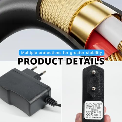12V 1A Netzteil mit 1.2m Kabel, DC 5.5mm Steckernetzteil, Kompatibel mit Yamaha PA-130 PA-3C PA-5B Serie, Ersatz AC Adapter für PSR, YPT, DGX, YPG Keyboards mit Schutzsystem
