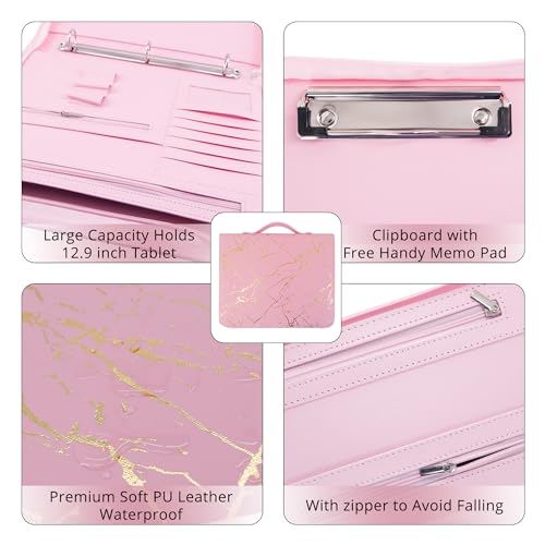 GraduatePro A4 Conference Folder with Handle and 3-Ring Binder, Waterproof Business Organizer Bag for Men/Women, Pink Marble - Image 4