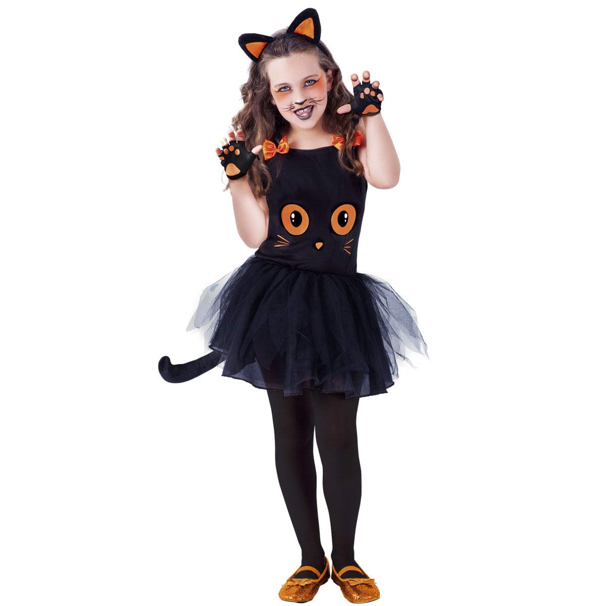 Rubies Costume tutù da gatto nero per bambina, top con stampa di gatto nero, fascia per capelli, tutù con coda e calze, Originale di Rubies, Adatto per compleanni