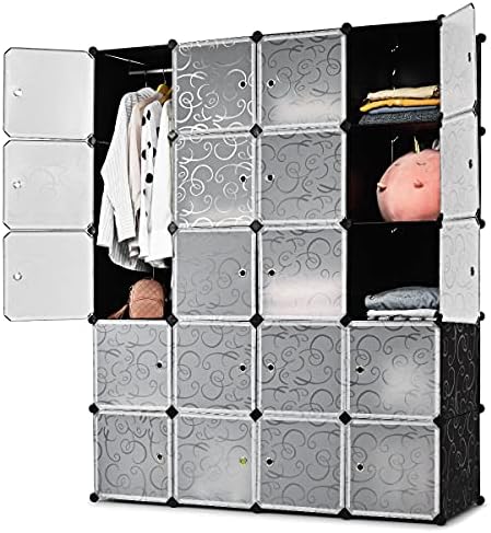 KOTEK Cube Storage Organizer with Doors, Cube Closet Storage Shelves, Portable Wardrobe DIY Plastic Closet Cabinet for Living Room, Bedroom and Office (20 Cube)