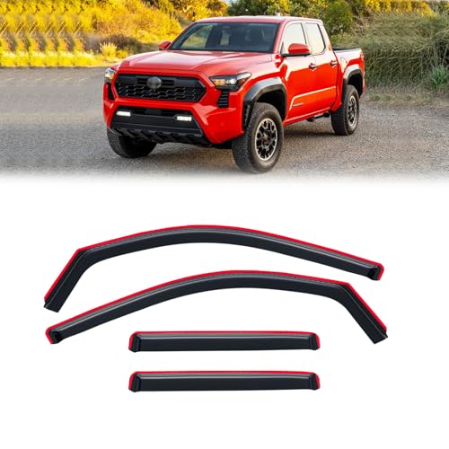 Image of in-Channel Rain Guards for Toyota Tacoma 2024-2026 Double /Crew cab, Window Visor Shields Vent Deflector Shade Wind Dark Smoke 2025 24 25 26, Tape-On Inside-Mount, 4PCS