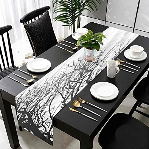 Black And White Table Runner, Autumn Branches Decoration Table Runners, 12X48 Inches, For Catering Events, Dinner Parties, Wedding, Spring Holiday, Indoor And Outdoor Parties #TOP9