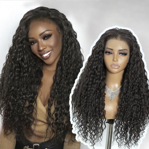 Joedir 26" Long Curly Lace Frontal Wig 13x6 Glueless HD Wigs Pre Plucked Natural Hairline Loose Deep Wave High Temperature Synthetic Wigs For Women(Chestnut Brown Color)