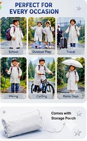 Image of Kids Waterproof & Lightweight EVA Raincoat with Hooded Full Body Rain Protection for Boys and Girls Reusable Rain Wear Pack of 1