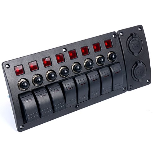 image for Amarine made 8 Gang Red LED Indicators Rocker & Circuit Breaker Waterp