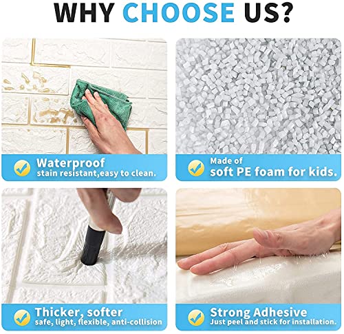 Image of 3D White Brick Wallpaper - Self-Adhesive PE Foam Wall Panel for Bedroom, Living Room, Hotel & Cafe | Waterproof DIY Wall Sticker (70 x 70 cm)