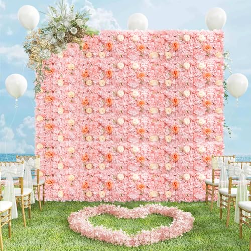 FUHSY Pink Flower Wall Backdrop 3D Rose Flower Wall Panel 12 Packs 15 x 15 Inch Artificial Flower Wedding Backdrop for Photo Floral Background for Bridal Shower Birthday Party Stage Room Decor by FUHSY - Image 6