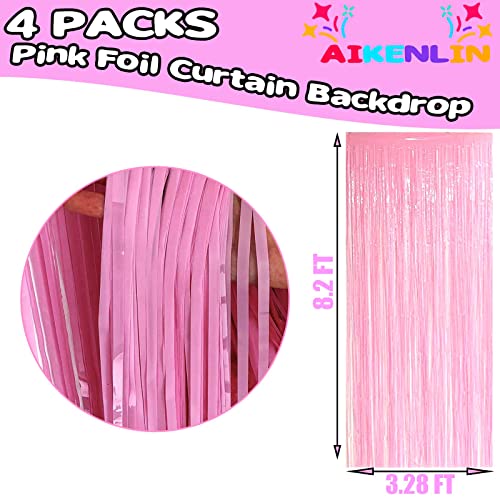 Image of 4 Pack 3.2Ft x 8.2Ft Pink Foil Fringe Curtain Backdrop, Metallic Tinsel Foil Fringe Streamers Curtains Background for Photo Booth, Birthday, Wedding, Halloween, Christmas Party Decoration