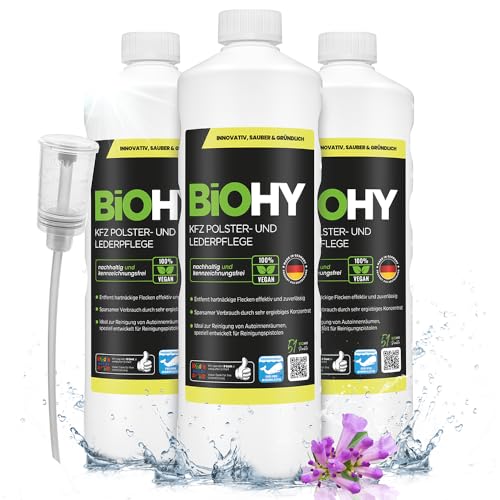 Nettoyant cuir et habitacle voiture BiOHY 3x1L avec distributeur pour entretien intérieur