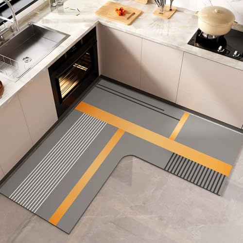 Arte Abstracto Alfombra de Cocina Antideslizante Lavable, Runner en Forma de L Absorbente y de Secado Rápido en Barro de Diatomeas, Alfombra Larga para Baño, Lavandería, Lavabo, 120x45 cm,Style 4