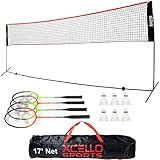 Xcello Sports Complete Badminton Racket Set - Includes 17-Foot Foldable Net, 4 Rackets, 6...