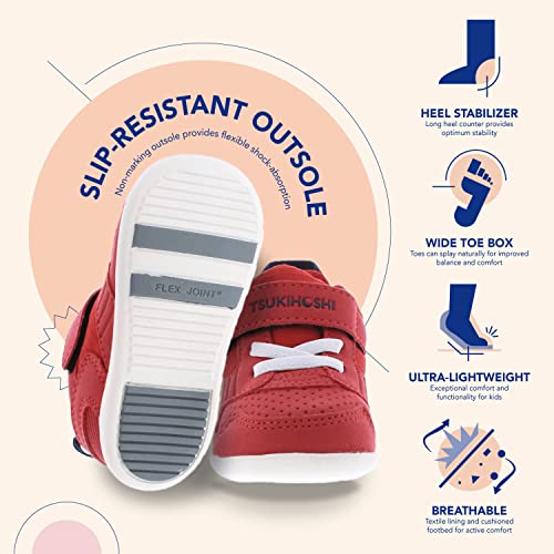 Tsukihoshi 2510 Racer Strap-Closure Machine-Washable Baby Sneaker Shoe With Wide Toe Box And Slip-Resistant, Non-Marking Outsole - Red/Navy, 4.5 Toddler (1-4 Years) #TOP4