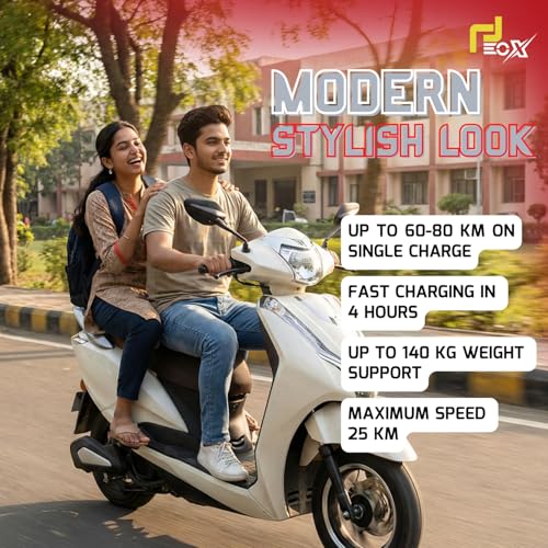 Image of EOX ACTO Low Speed Electric Scooter Non RTO with 60-80Km Range, Black Portable Lithium Battery & Charger