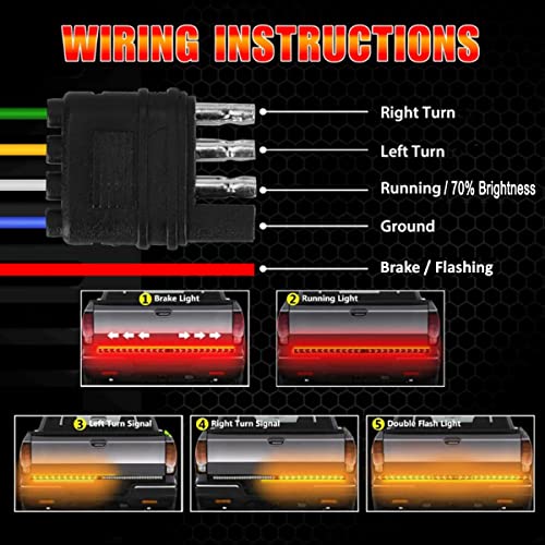 60 Inch Arrow 528smd LED Truck Tailgate Light Bar Strip, Amber Sequential Turn Signal, RED Strobe Warning Brake Light Kit by Alady - Image 7