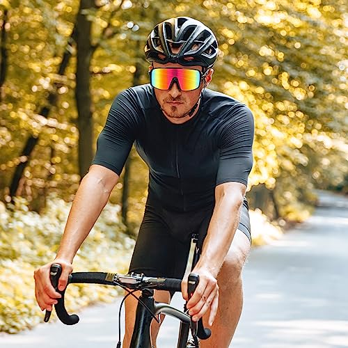 Heveer Cycling Glasses Sunglasses UV400 Protection Polarized Cycling Sunglasses for Riding Skiing Running Outdoor Sports (Red) - Image 2