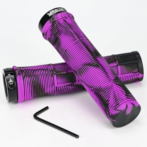 Kooogear Poignées de guidon de vélo, 22 mm, en caoutchouc antidérapant, avec verrouillage en aluminium, structure ergonomique, poignées de vélo VTT MXB (violet)