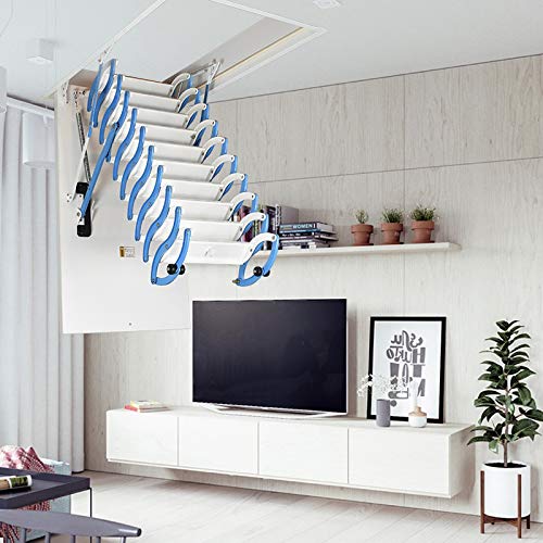 Techtongda Attic Ladder Ceiling Retractable Folding Extension Ladder Pull Down 12 Steps Attic Stairs Carbon Steel Blue With 80X90Cm Hole And 9.8Ft Height For Home Refit #TOP7