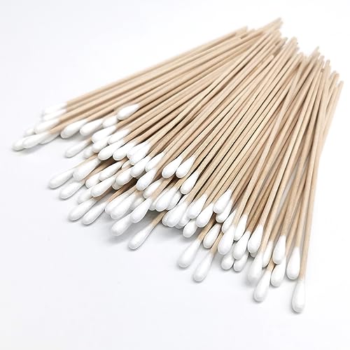 YUESUO 200Pcs 6 Inch Cotton Swabs with Long Wooden Handles, Dedicated Single-head Wipe Cotton Tipped Applicator Suitable for Cleaning (Small)