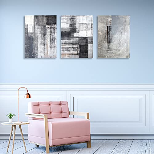 Abstract Black And White Grey Wall Art Poster Prints 3 Panels Canvas Painting Picture Office Bedroom Living Room Kitchen Decorations Framed Artwork 12”X16”X3Pcs #TOP4