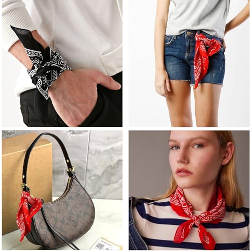 Urskytous 2PC BANDANAS 2 Pack 100% Cotton Bandanas For Men & Women, Novelty Print Paisley Bandana Headband Scarf Handkerchief Wristband Cowboy Neckerchief Head Wrap Face Mask Gift Sets Red And Black thumb #3