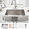33 Inch Stainless Steel Farmhouse Sink Workstation, BoomHoze 33 x 22 Farm Sink Apron Front Farmhouse Kitchen Sink 16 Gauge Single Bowl Deep Kitchen Sink with Cutting Board
