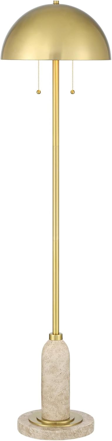 Possini Euro Design Medbury Mid Century Modern 61 1/2" Tall Standing Floor Lamp Skinny Pull Chain Gold Metal Brass Finish Living Room Bedroom House Reading Office Home Decor Entryway Dome Shade