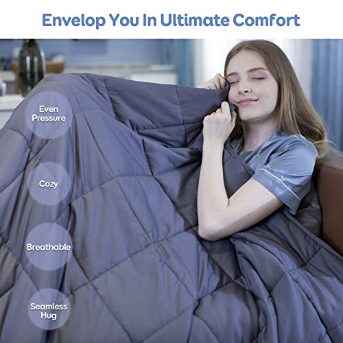 BUZIO Weighted Blanket 15 lbs for Adults (140-190 lbs), Heavy Blanket with Oeko-TEX Standard Cool Cotton and Premium Glass Beads, Same Size as Queen Size Bed (60 x 80 Inches, Grey)