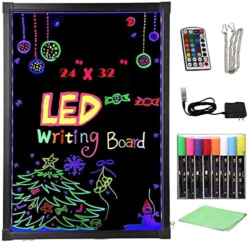 Image of Dry Erase Led Board - 32 inch x 24 inch Erasable Neon Writing Message Drawing Sign Board with 8 Liquid Chalk Markers for Home /Shop