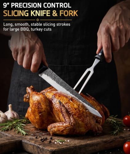 3PCS Brisket Butcher Knife Set, Carving Knife Slicer with Fork - image 4