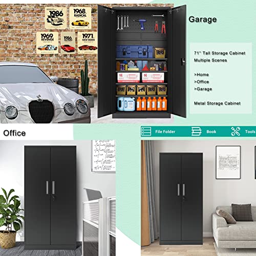 Heavy Duty Metal Storage Cabinet With Adjustable Shelves, Leg Levelers, And Full Capacity Of 900 Lbs - Includes Pegboard And Accessories - Ideal For Garage And Workshop (Black) #TOP5