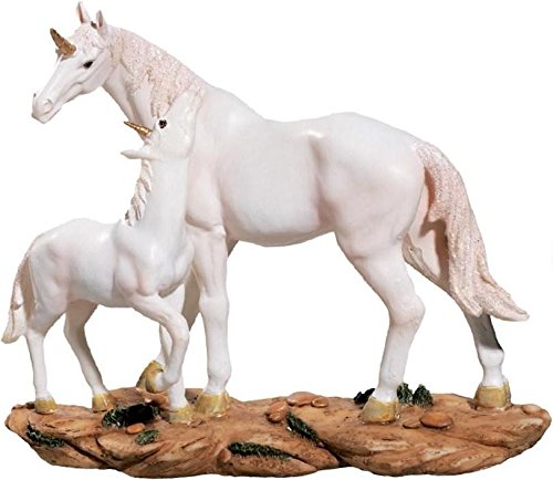 Figurine licorne avec bébé 21 cm : statuette de collection et objet déco fantastique pour meuble