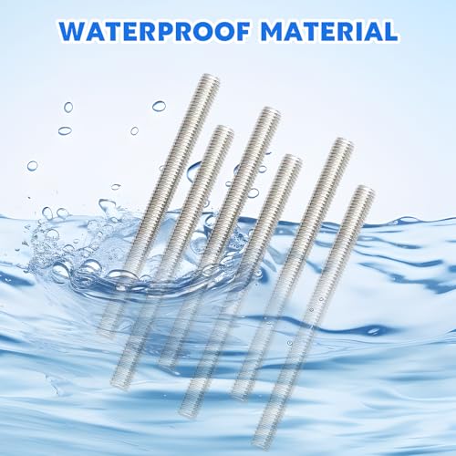 Fhioevt 6 Stück Gewindestange M10 x 200mm Gewindestange M10 Edelstahl 304 Vollgewindestangen 1,5mm Steigung Gewindestange Gewindebolzen Gewindestab Festigkeitsklasse A2-70,DIN 975 (Silber)