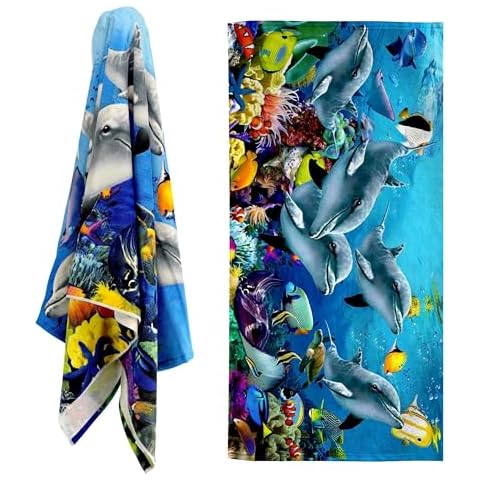 GEEZY Large Microfibre Beach Towel with Dolphins Cover