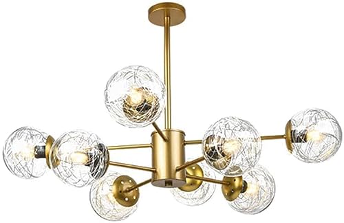 Image of XIMFOEV Sputnik, Gold Finish with Globe Glass Shade,8-Lights Modern Ceiling Light Fixture for Kitchen Island Dining Room Living Room-Golden. 8 Made in China