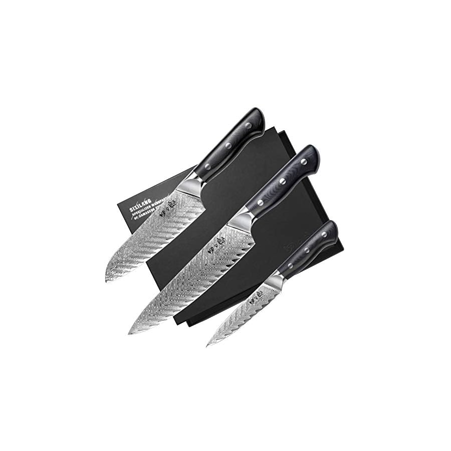 SIXILANG Knife Set, 3 PCS Professional Damascus Chef Knives