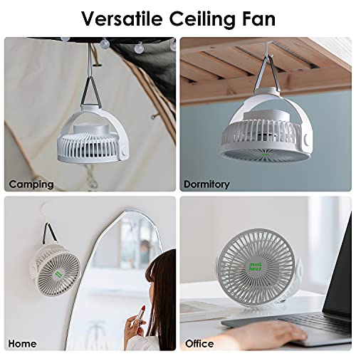 Minthouz Portable Camping Fan, 4000Mah Rechargeable Battery Operated Fan With Hook, 4-Speed Usb Fan With Hanging Rope, 360° Adjustable Personal Fan For Tent Treadmill Rv Golf Car Desktop #TOP6