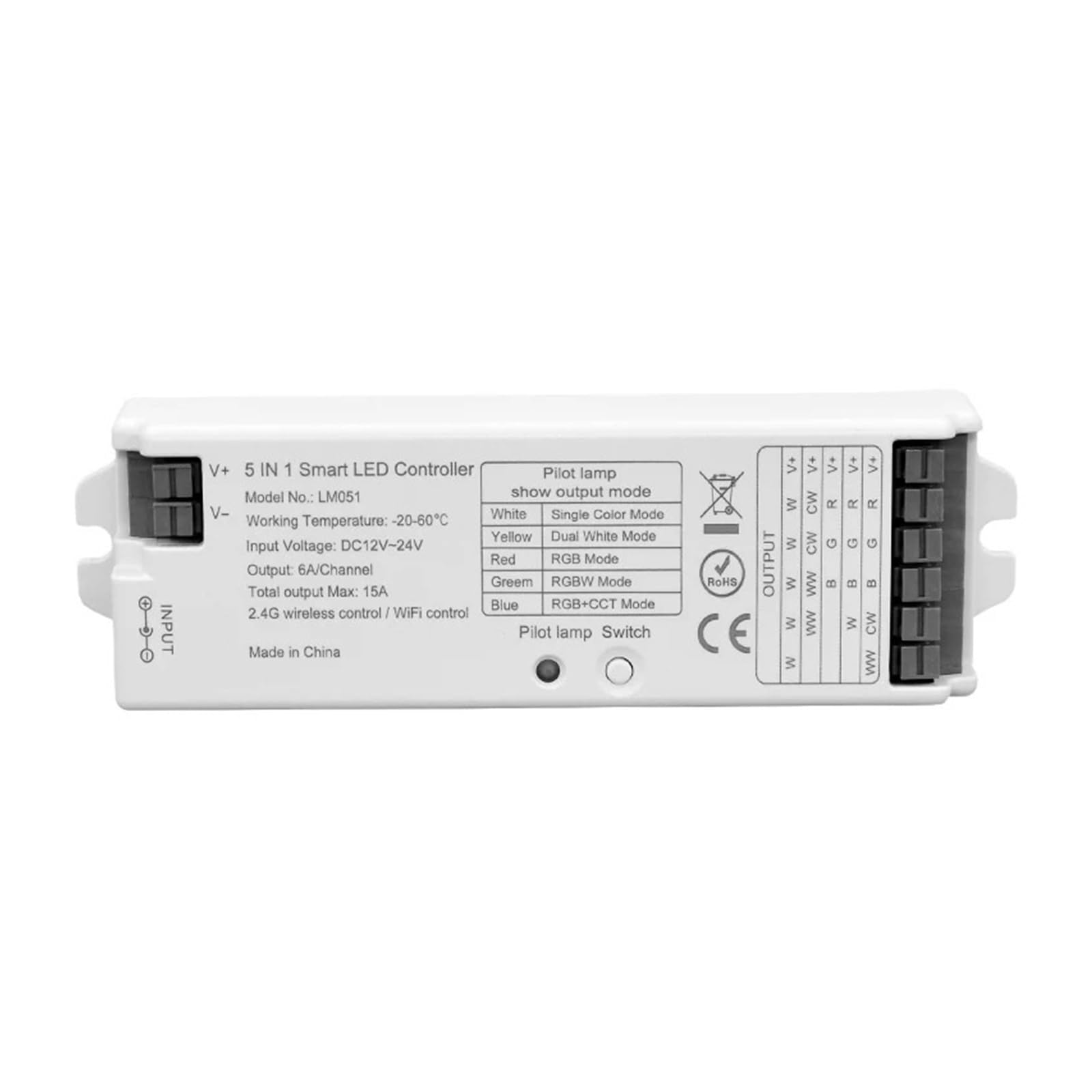 Contrôleur LED 5-en-1 LM051 DC12-24V pour ruban monochrome RGB et RGBW