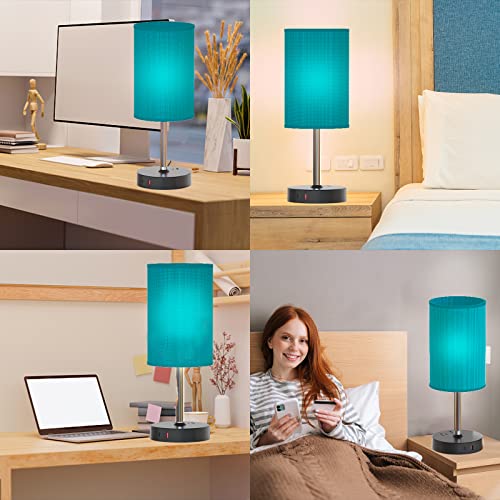 Alacoo Bedside Lamp With 2Usb Port And 2Ac Outlet-Table Lamp For Bedroom, Touch Control Lamp With 3 Way Dimmable, Nightstand Lamp With Round Flaxen Fabric Shade #TOP5
